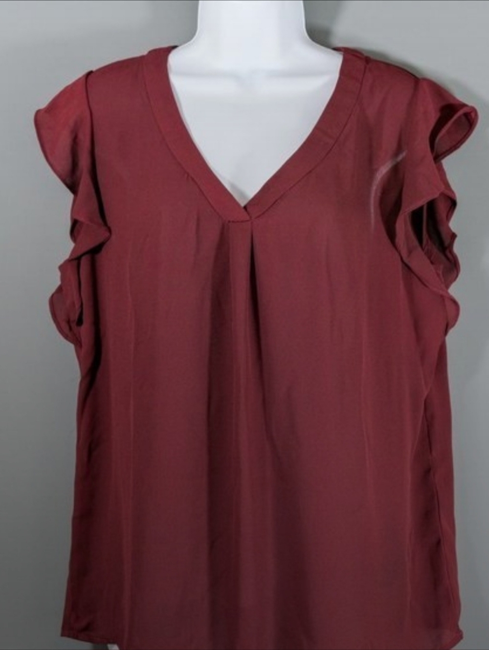 Philosophy V-Neck Ruffle Sleeve Blouse in Deep Burgundy